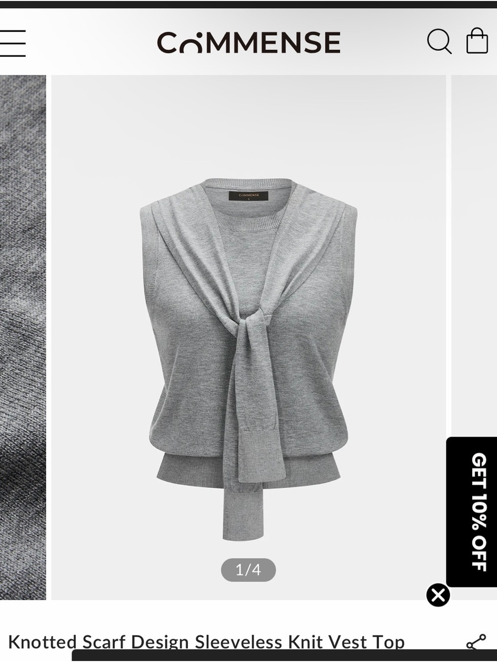 Commense Light Grey Sleeveless Knit Top with Knotted Scarf